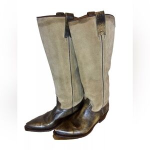 Frye Beige and Dark Leather Heeled Boots